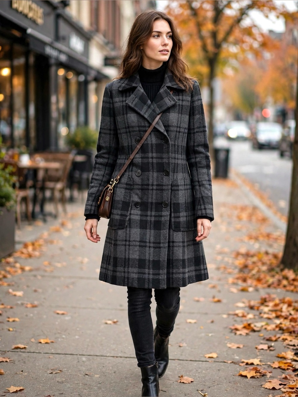 RARE Theory Plaid Fit & Flare Pea Coat - 92% Virgin Wool 8% Cashmere - Sz M